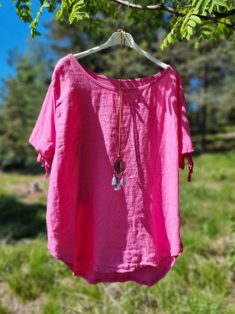 T-SKJORTE I LIN/BOMULL CERISE