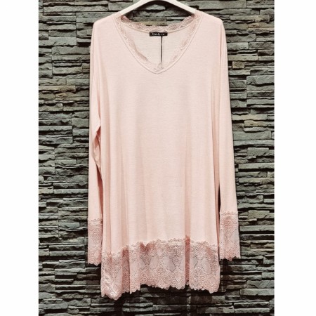 Topp med blonder rosa Plus size - Cat & Co 