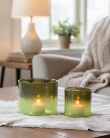 Sett med lysholder/vase grønn